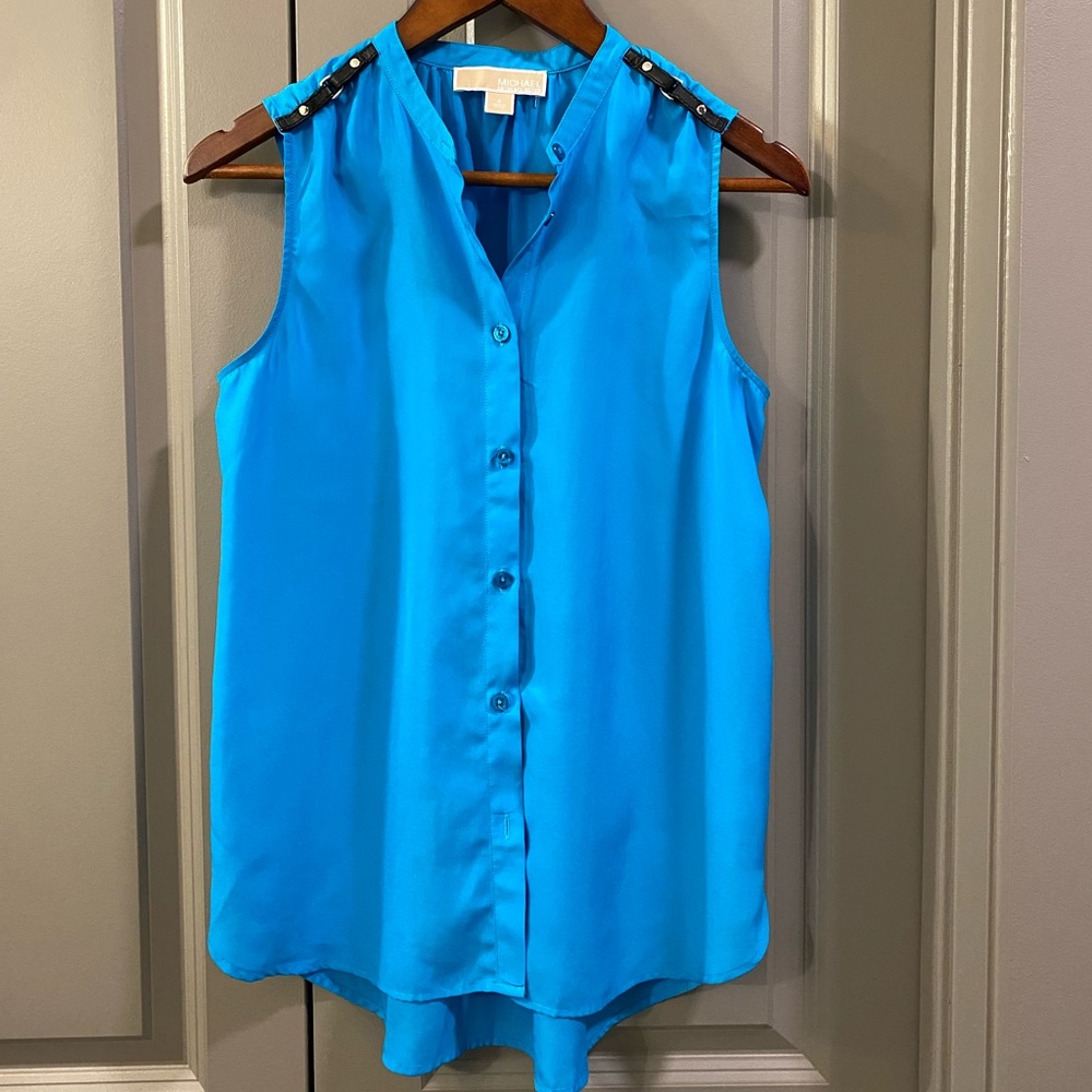 Michael Kors sleeveless blouse with leather embellishment